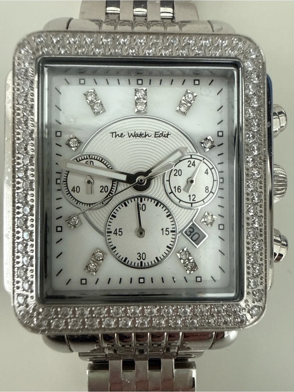 Women's Silver Crystal Square Chronograph Watch